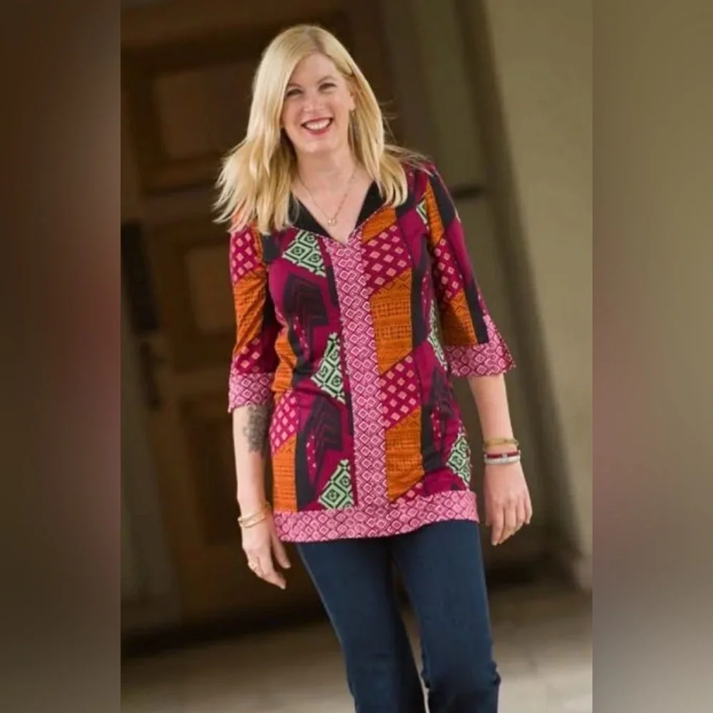 Diane von Furstenberg DVF Carla Knit Tunic Dress | Size 8 | Ethnic Collage - Picture 3 of 8